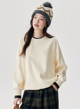 茵曼2025秋季新款女卫衣外套长袖宽松显瘦假两件圆领撞色百搭上衣