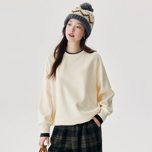 茵曼2025秋季新款女卫衣外套长袖宽松显瘦假两件圆领撞色百搭上衣