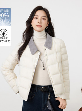 茵曼2025冬季新款长袖短款鸭绒羽绒服女上衣宽松保暖翻领轻薄外套