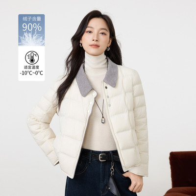 茵曼2025冬季新款长袖短款鸭绒羽绒服女上衣宽松保暖翻领轻薄外套