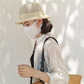 三木同款 渔夫帽 复古法式 盆帽编织太阳帽薄款 透气圆顶卷边草帽夏季