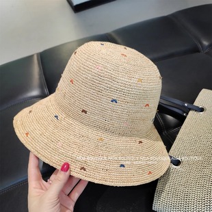 彩點(diǎn)拉菲草帽子女夏季 海邊度假遮陽大檐漁夫帽可折疊防曬沙灘帽