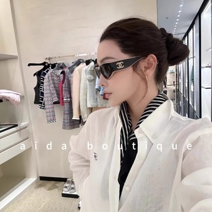 黑白條紋小香風絲巾女春秋百搭職業(yè)裝 2025新款 飾護頸圍脖子薄圍巾
