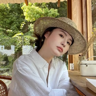 復(fù)古鏤空草帽女夏季 老錢法式 海邊度假防曬沙灘帽顯臉小大檐遮陽帽