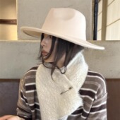 法式 高级羊毛礼帽女秋冬简约白色宽檐爵士帽气质优雅显脸小帽子女