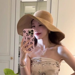 大帽檐高級感輕奢度假風(fēng)帽子夏季 草帽女夏海邊法式 海邊防曬遮陽帽