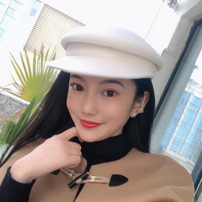 网红mona同款白色羊毛画家帽时尚贝雷帽秋冬毛毡帽小礼帽潮