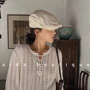 薄款 復(fù)古純色前進(jìn)帽子女韓版 時(shí)尚 百搭貝雷帽春季 顯臉小報(bào)童畫家帽