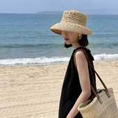 法式 复古赫本风春夏拉菲草手工编织草帽出游度假防晒遮阳沙滩帽女