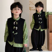 无袖 国风背心儿童唐装 坎肩表演出服 熊猫刺绣马甲男童春秋款 新中式