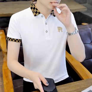 新款 t恤男士 高端夏季 短袖 纯棉 翻领潮流剌绣polo衫 高端衬衣领半袖
