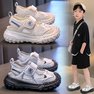 高端男童运动凉鞋夏季男孩包头沙滩鞋儿童鞋子网面镂空框子单网鞋