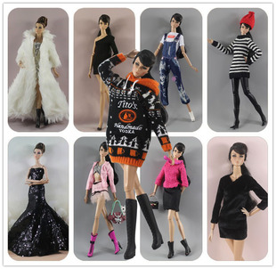 外贸洋娃娃换装 各式 皮草大衣 珠片鱼尾裙OL风服装 衣服01 连体裤