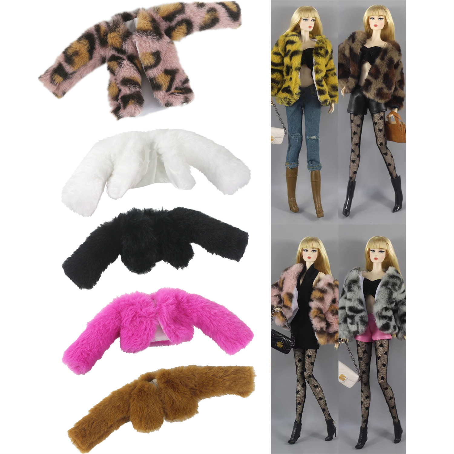 轻奢豹纹皮草兔毛短外套长大衣 OB276分娃时尚达人娃衣时尚冬套装