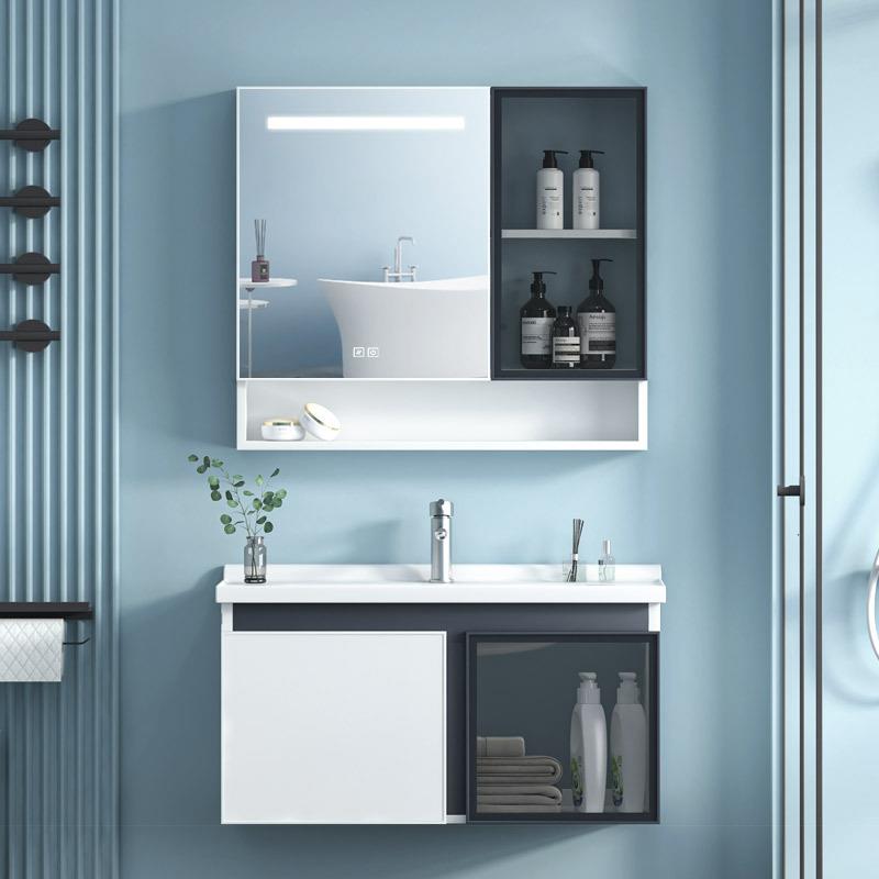 太空铝合金浴室柜组合卫生间洗漱台洗手脸池陶瓷一体盆智能镜