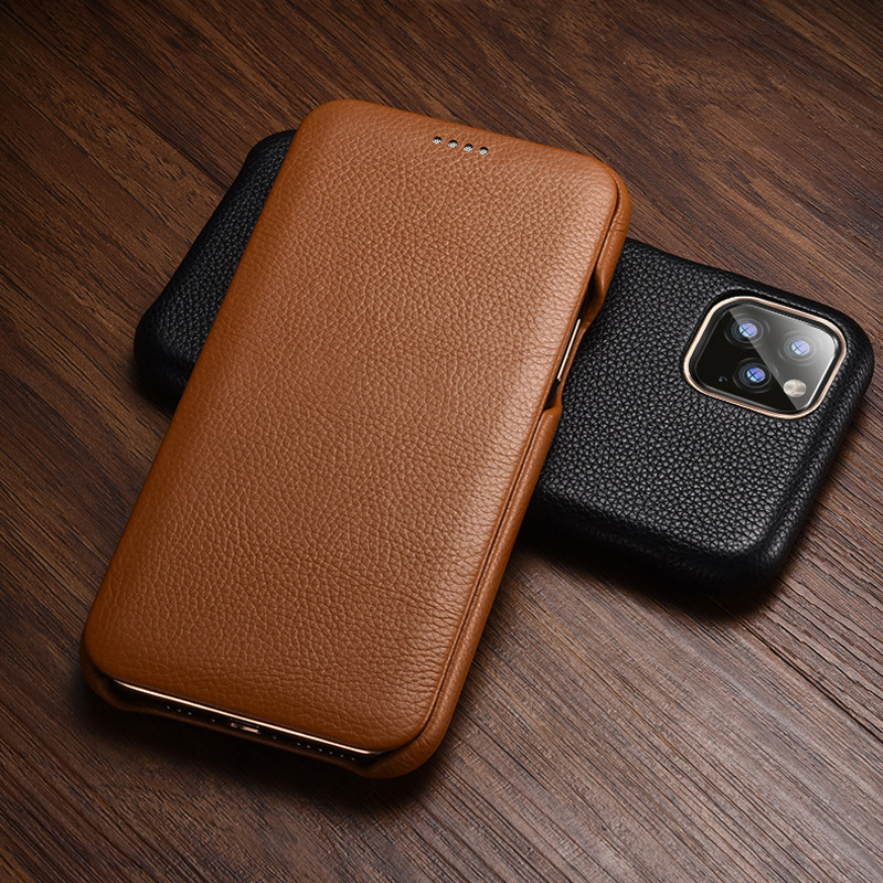 超薄头层牛皮荔枝纹曲屏手机套