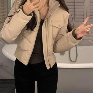 韩版立领短款夹克羽绒棉服女2025冬内置防风涂层收腰显瘦机车外套