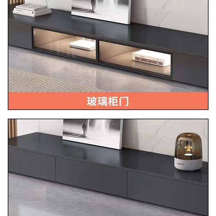 全实木地柜客厅简约电视柜茶几组合现代小户型北欧落地柜岩板台面