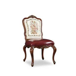 美式新古典餐桌桃花心木欧式实木餐椅美式皮质雕花扶手椅