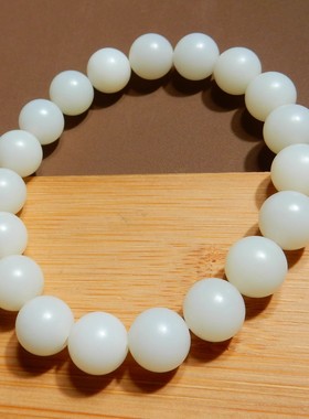 和田玉精品放大漏新疆且末米达料细油糯奶白色白玉10mm手链X5