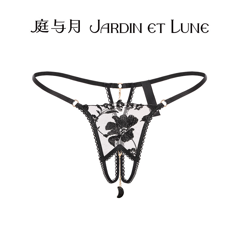 庭与月【盛放花园·墨月】法式性感黑色轻奢刺绣纯欲蕾丝透视内裤