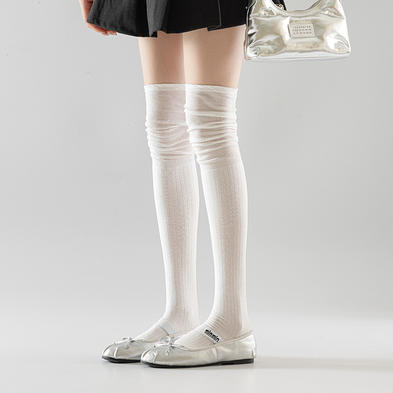 过膝袜女长筒袜春秋款拼接白色半筒护膝袜长靴子秋冬防滑 大腿袜