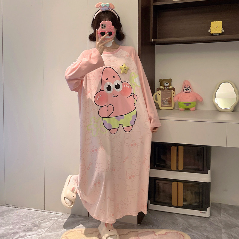 派大星睡裙女童纯棉卡通全棉长袖2026秋季儿童家居服大童少女睡衣