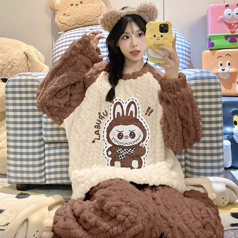 拉布布珊瑚绒睡衣女款家居服2025新款长袖冬装卡通家居服可爱甜妹