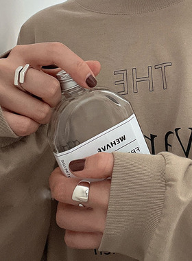 925镀银戒指女韩国ins小众设计款光面交叉重工高级感可调节开口