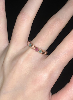 彩虹宝石戒指女小众设计开口可调节指圈甜酷辣妹风饰品高级感个性