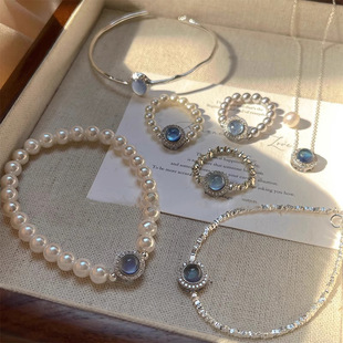 2025新款 百搭气质高级 蓝宝系列合集碎银子手链戒指项链组合套装