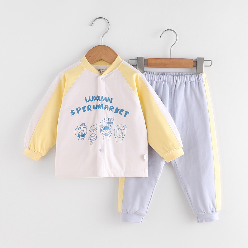 璐璇秋冬新款婴儿艾草薄棉衣套装1-3岁男女宝宝纯棉对开棉衣棉裤