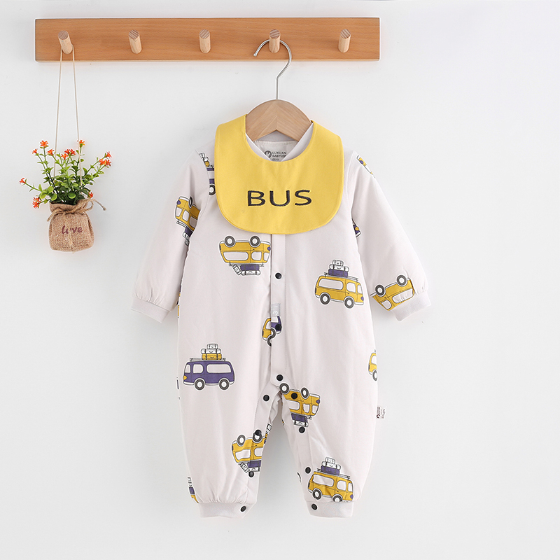 璐璇秋冬新款01-2岁新生婴儿男女宝宝纯棉哈衣薄棉闭档连体衣爬服