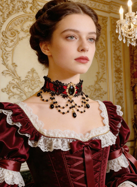 曦禾家原创choker 复古lolita蕾丝项链哥特暗黑系脖圈颈链LSXL238