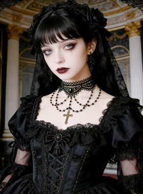 曦禾家原创choker 复古lolita蕾丝项链哥特暗黑系脖圈颈链LSXL060