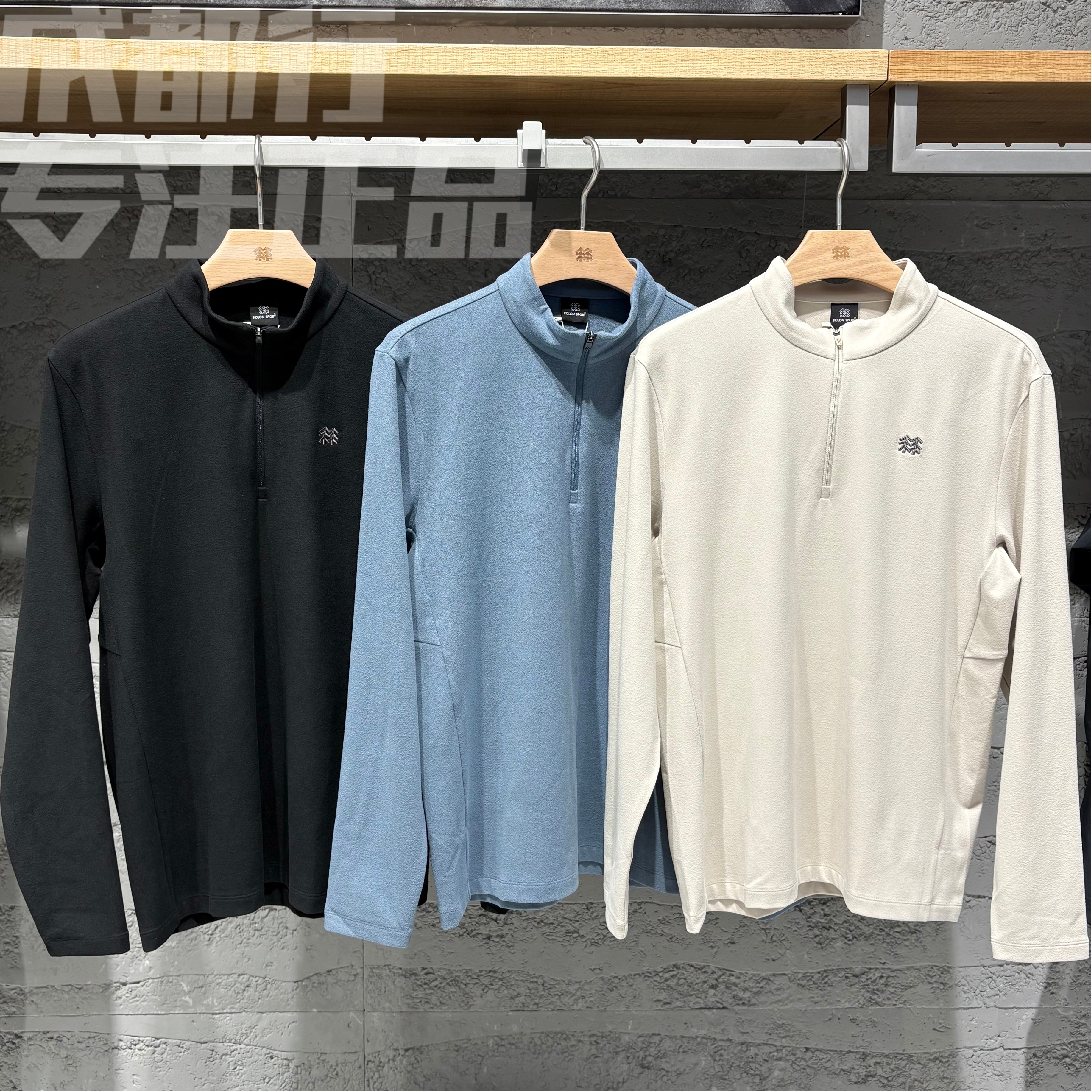 可隆KOLON SPORT男款仿羊驼质感半拉链长袖T恤LHZT5WN097