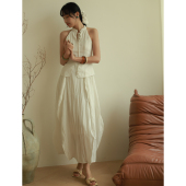 otherbela设计清冷白月光海岛度假氛围感亚麻褶皱结构背心套装