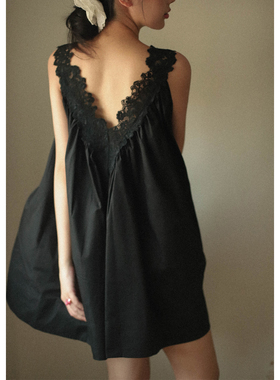 otherbela小众花朵蕾丝拼接v领hoskelsa博主同款a字摆减龄连衣裙