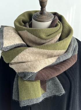 小众设计菱形格子拼色加宽加长大围巾女冬季送男生礼物情侣款围脖