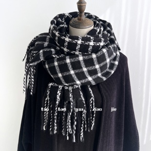 双面双色仿羊绒格子围巾女冬季新款韩系高级感加厚百搭保暖披肩