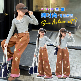 穿搭潮套装 女童蝙蝠袖 春秋款 时尚 拉肩大字母卫衣慵懒风牛仔阔腿裤