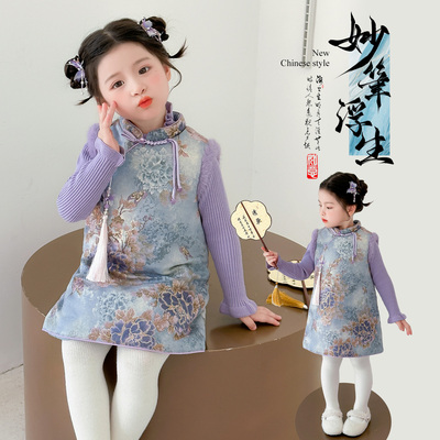 女童新中式旗袍背心连衣裙秋冬季