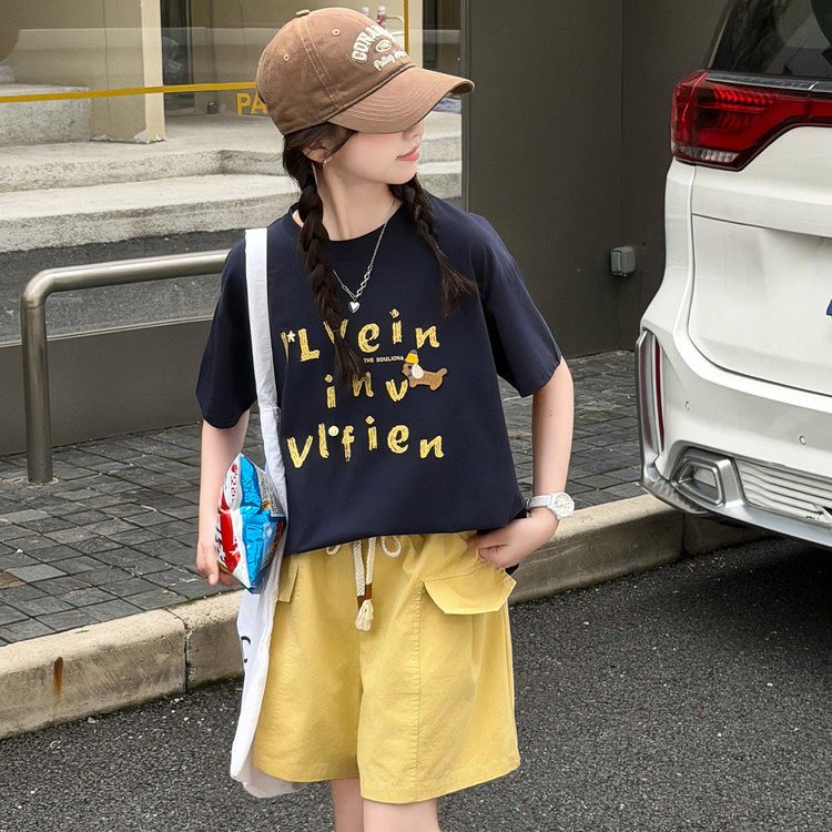 时尚2026夏款字母印花套装女夏季短袖上衣短裤两件套休闲运动装