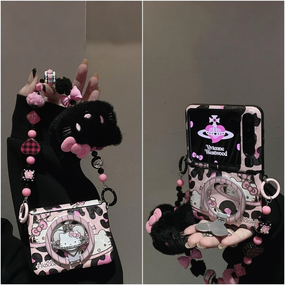 适用华为PuraX折叠屏手机壳荣耀MagicVFlip2壳膜一体小米MixFlip2摩托罗拉50三星zflip7FE磁吸支架KT猫手链60