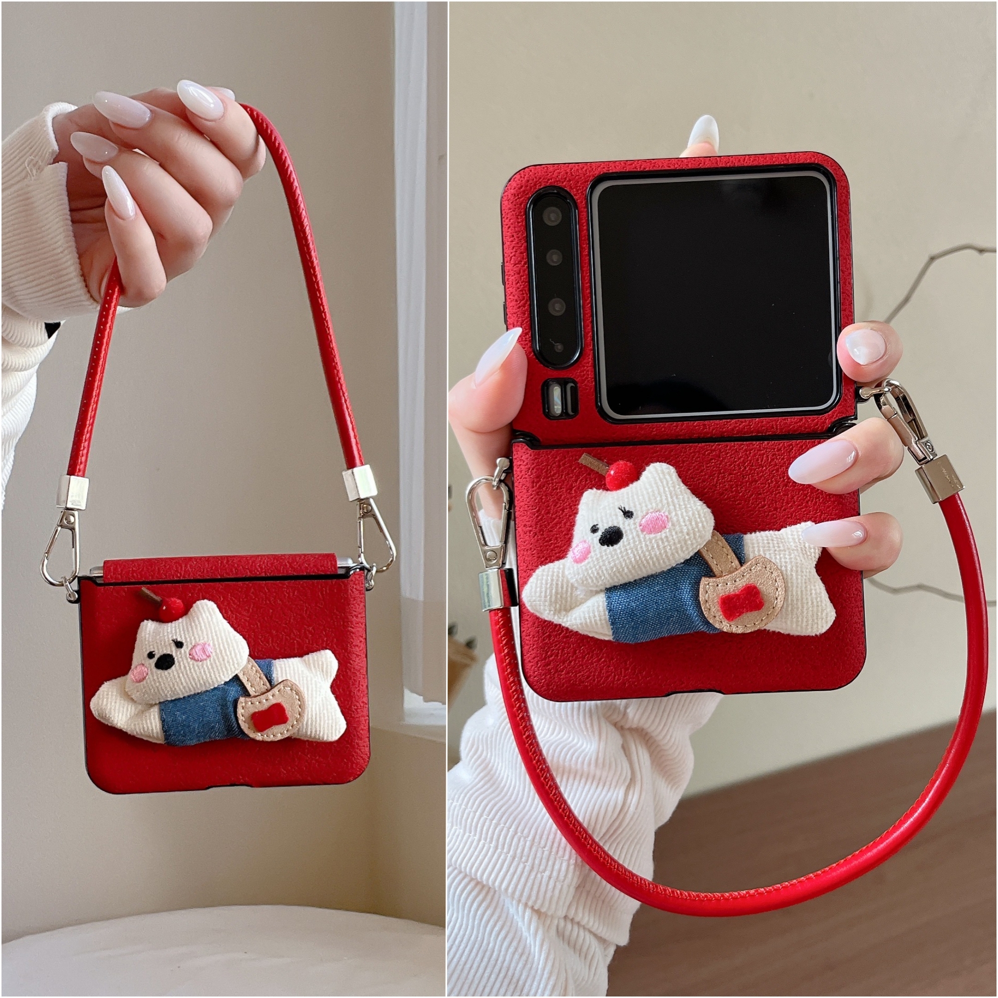 适用华为PuraX折叠屏手机壳荣耀MagicVFlip2壳膜一体小米MixFlip2摩托罗拉50三星zflip7FE毛绒红公仔60Ultra