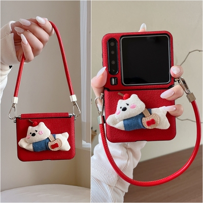 适用华为PuraX折叠屏手机壳荣耀MagicVFlip2壳膜一体小米MixFlip2摩托罗拉50三星zflip7FE毛绒红公仔60Ultra