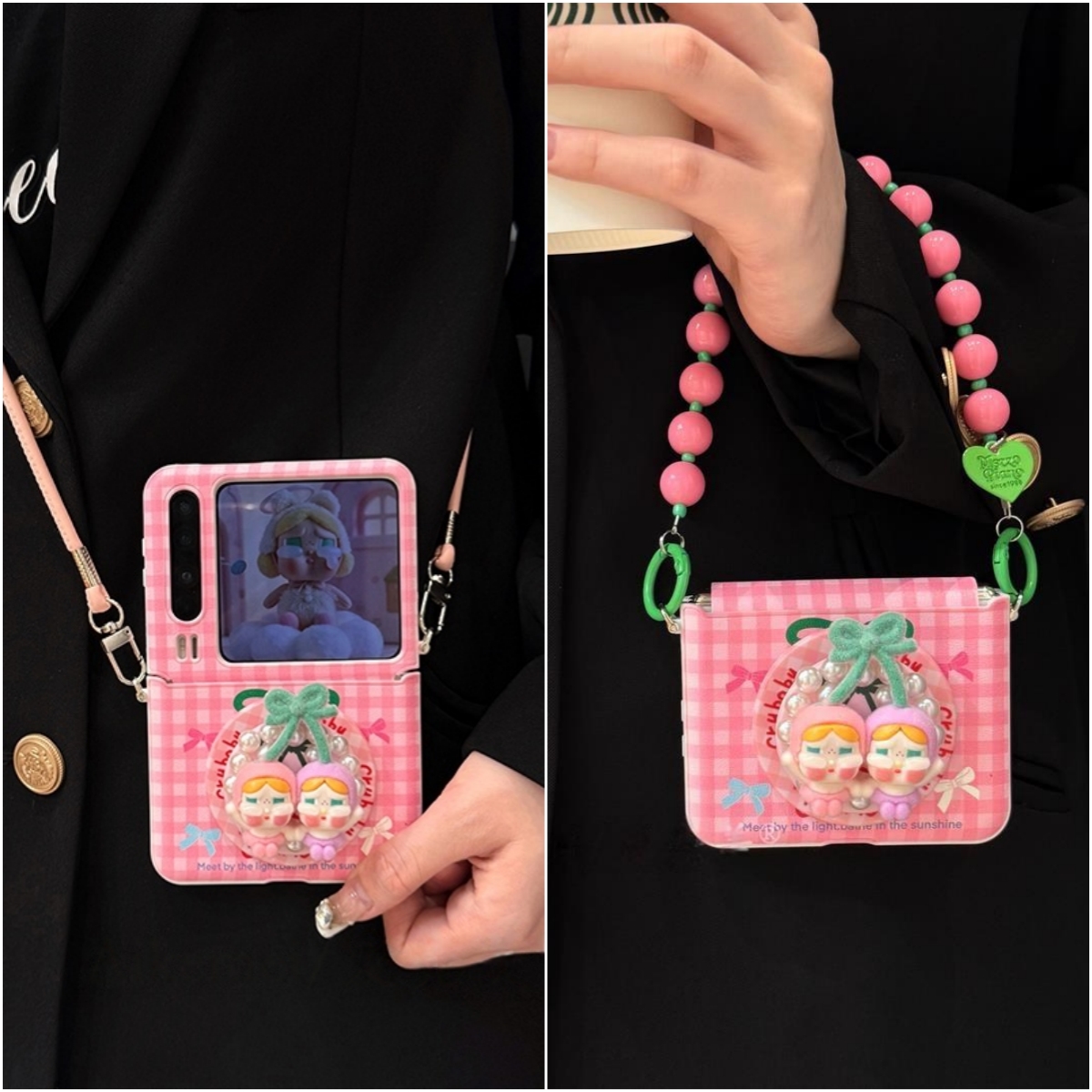 适用华为PuraX折叠屏手机壳小米MixFlip2哭娃磁吸支架荣耀MagicVFlip2摩托罗拉50三星zflip7斜跨手绳60Ultra