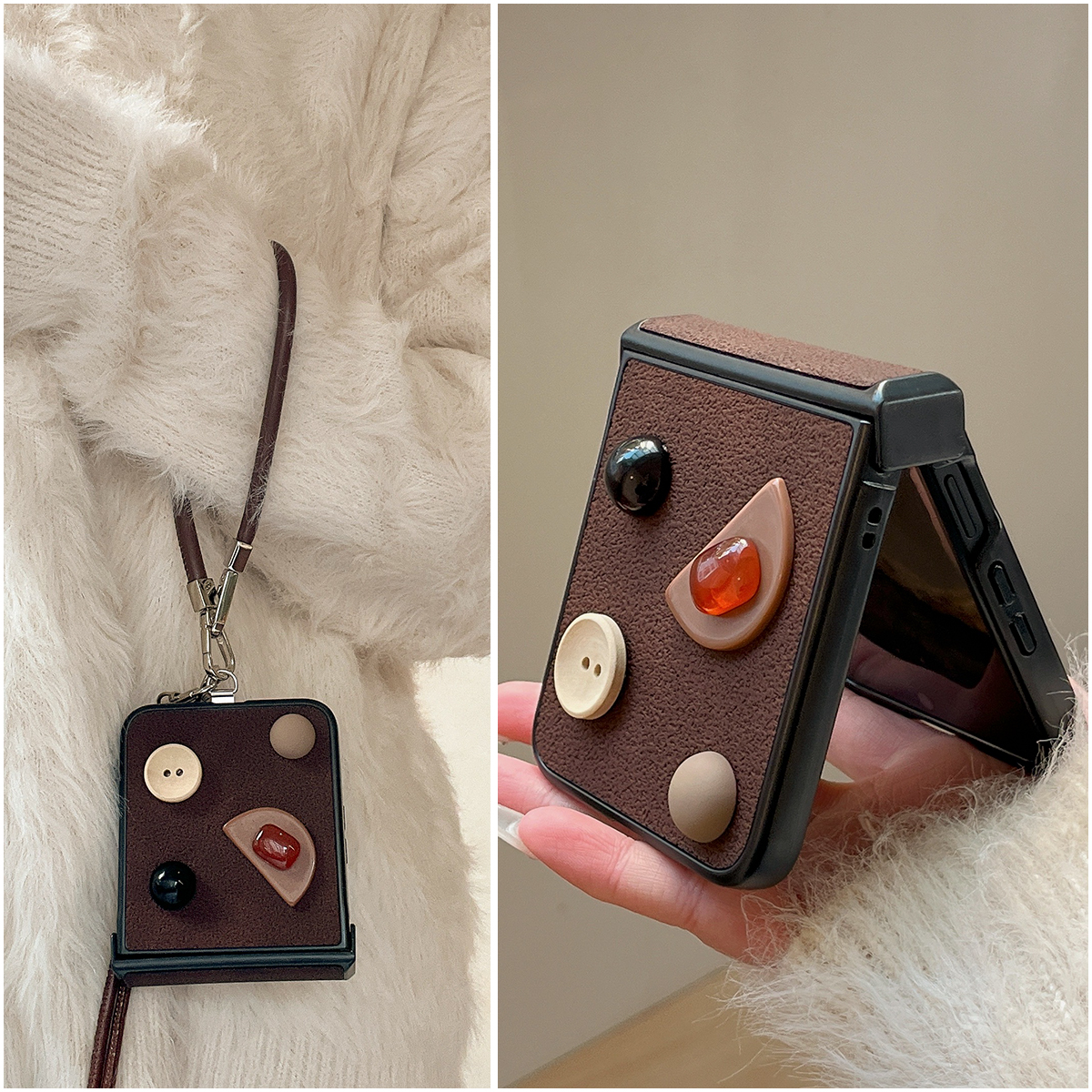 适用小米MixFlip折叠屏手机壳Puax荣耀MagicVFlip2壳膜一体三星zflip7包中轴纽扣摩托罗拉Razr50Ultra手挂绳6