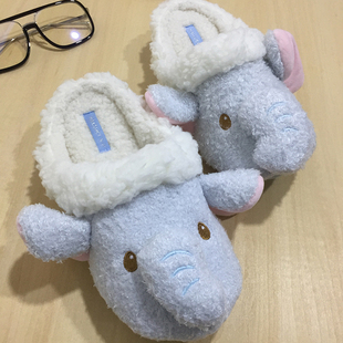 出口北欧卡通大象独角犀牛棉拖鞋 冬居家室内可爱甜美动物毛绒拖鞋