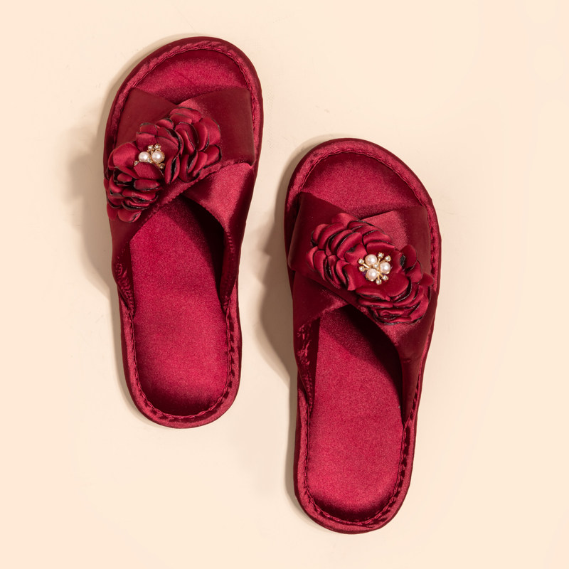 女士凉拖鞋交叉珍珠绣球花新娘陪嫁拖鞋夏季新款缎面拖鞋外穿,女鞋,一字拖,淘宝优惠券,粉丝福利购,淘宝优惠卷